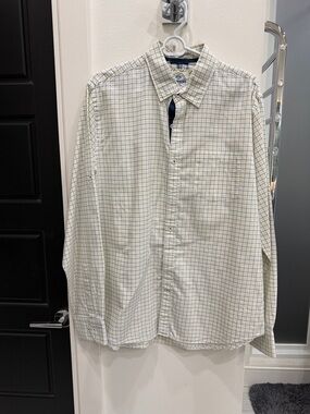 Express Men's Button-Down Shirt - Cream with Blue Check